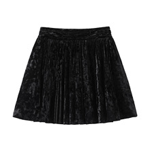 现货2025秋新款简约风丝绒A字百褶半身裙2J3S219