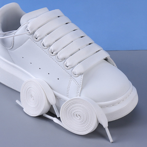 Adaptable McQueen 12mm Men's and Women's White Shoes with Wide Flat Laces in Black and White