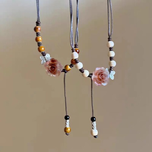 New Chinese-style Camellia Woven Necklace for Women,  Latest Collection: Ethnic-style Vintage Ceramic Bead Clavicle Chain & Necklace