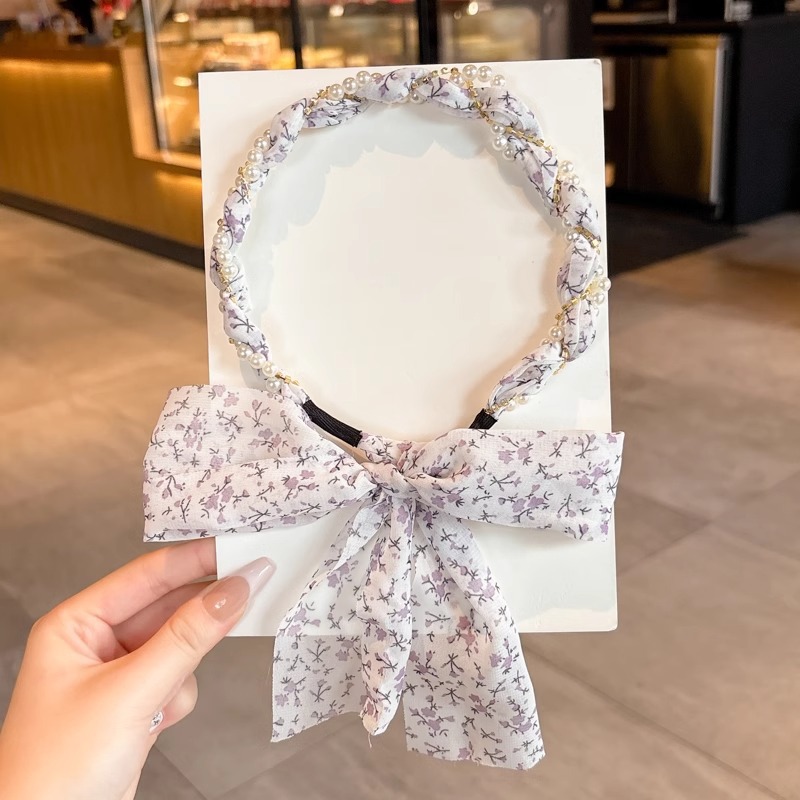 Niños super inmortal tejido bufandas de seda flotantes flores flotantes un cabello de cola de caballo atar cinta de cabello cabeza de cuerda de perla cabeza de cuerda de cabello