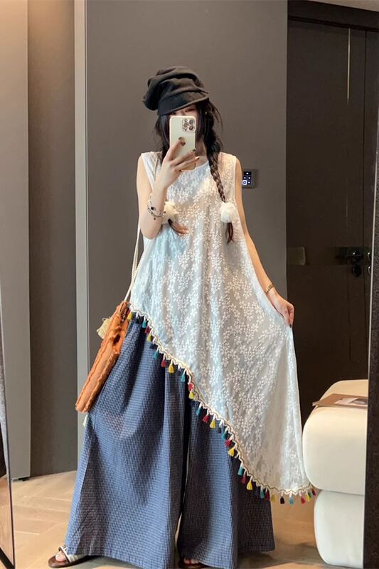 Fashionable Retro Vest Dress for Women Summer 2025 New Loose Casual Designer Dress Top