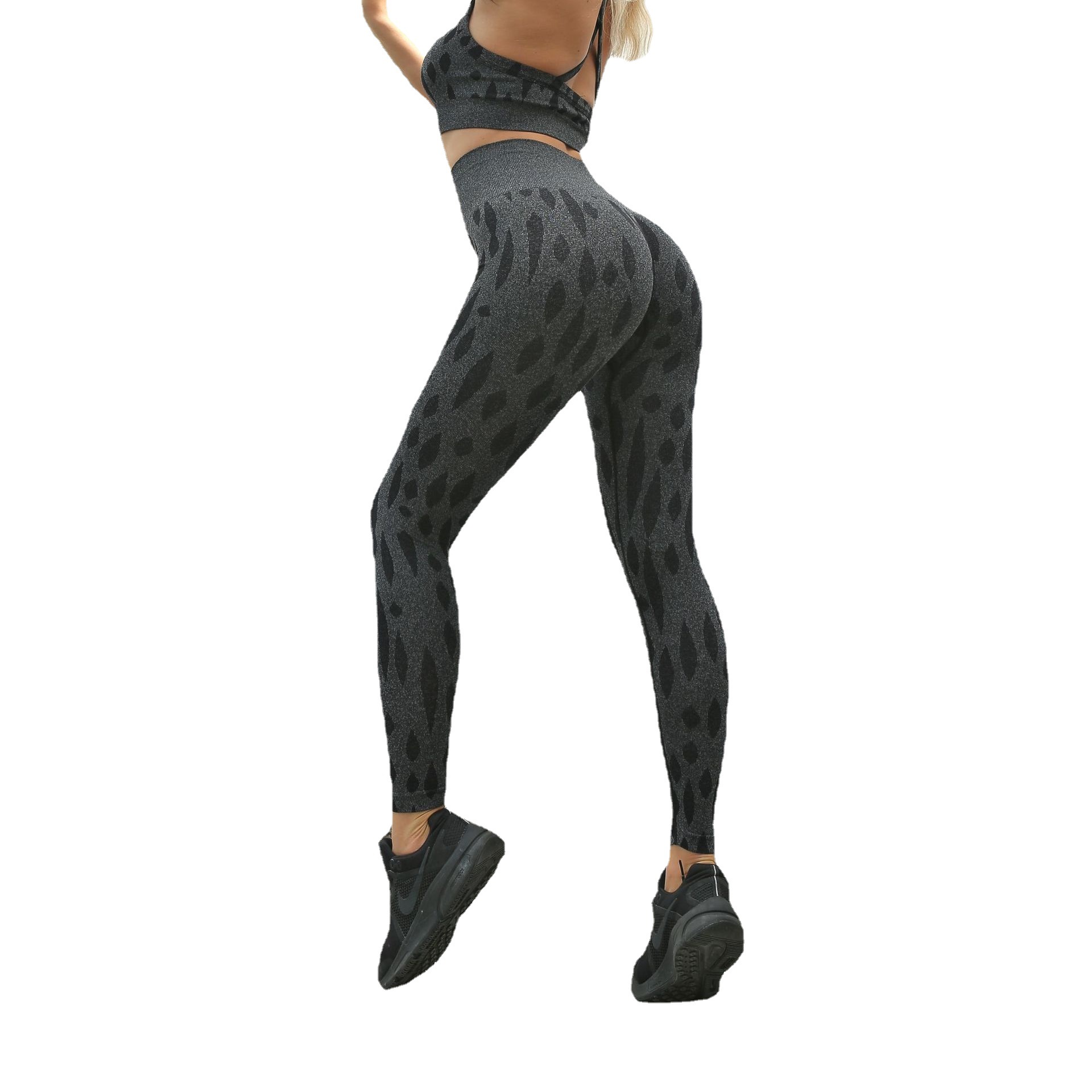 Verano nuevo patrón de gota de agua sin costuras traje de yoga deportes Cruz sujetador mujer yoga pantalones cintura alta deportes recortada Pantalones