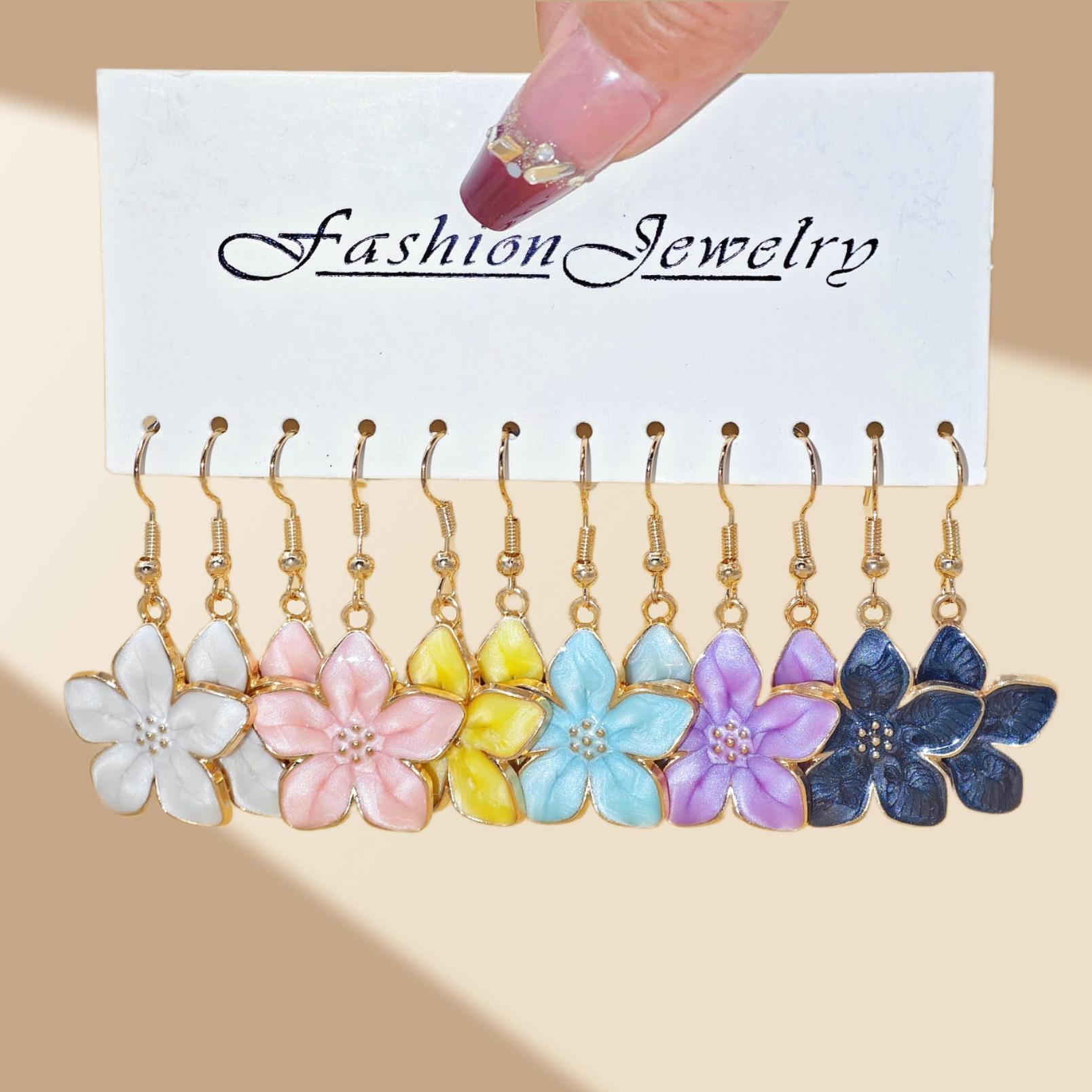 Juego de pendientes de aleación con diseño de flor de cerezo, estilo europeo y americano, superventas transfronterizo, diseño de nicho, con efecto de goteo de aceite y colores vibrantes, venta al por mayor