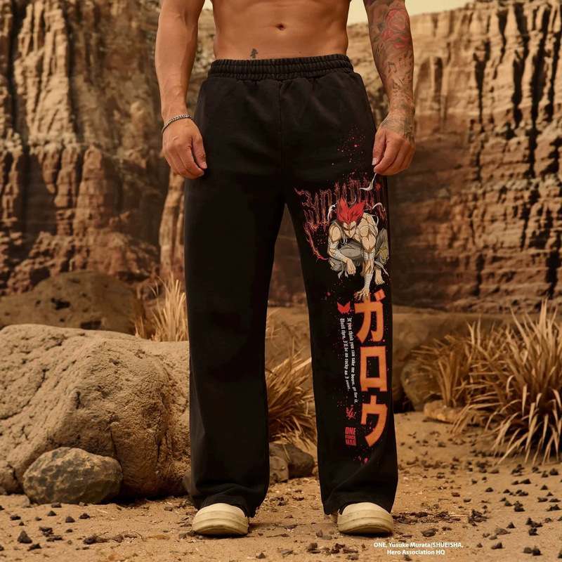 Youngla Collaboration One-Punch Man Men's Sports Pants Jogging Fitness Cotton Mid-Waist Straight Casual Pants