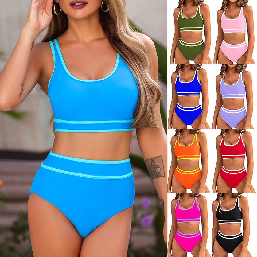 Comercio exterior europeo y americano bikini dividido transfronterizo traje de baño mujer ajustado color sólido sexy Amazon spot traje de baño mujer