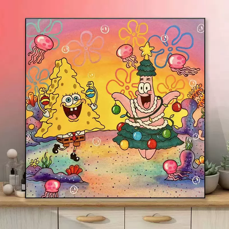 diy数字油画 儿童月球趣味装饰画跨境diy painting海绵宝宝派大星