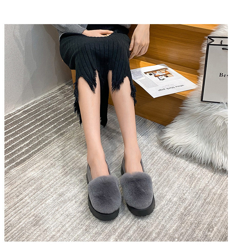 Giày lười nữ đế dày lót lông giữ ấm, giày bông mũi tròn gót 3-5 cm — Màu xám, Màu đen chi tiết 16