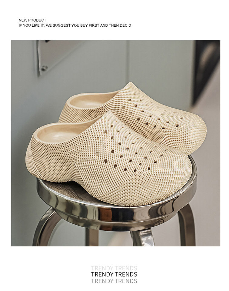 Dép bít mũi đế dày in 3D thoáng khí chống trượt đi ngoài trời — Màu kaki, màu đen chi tiết 10