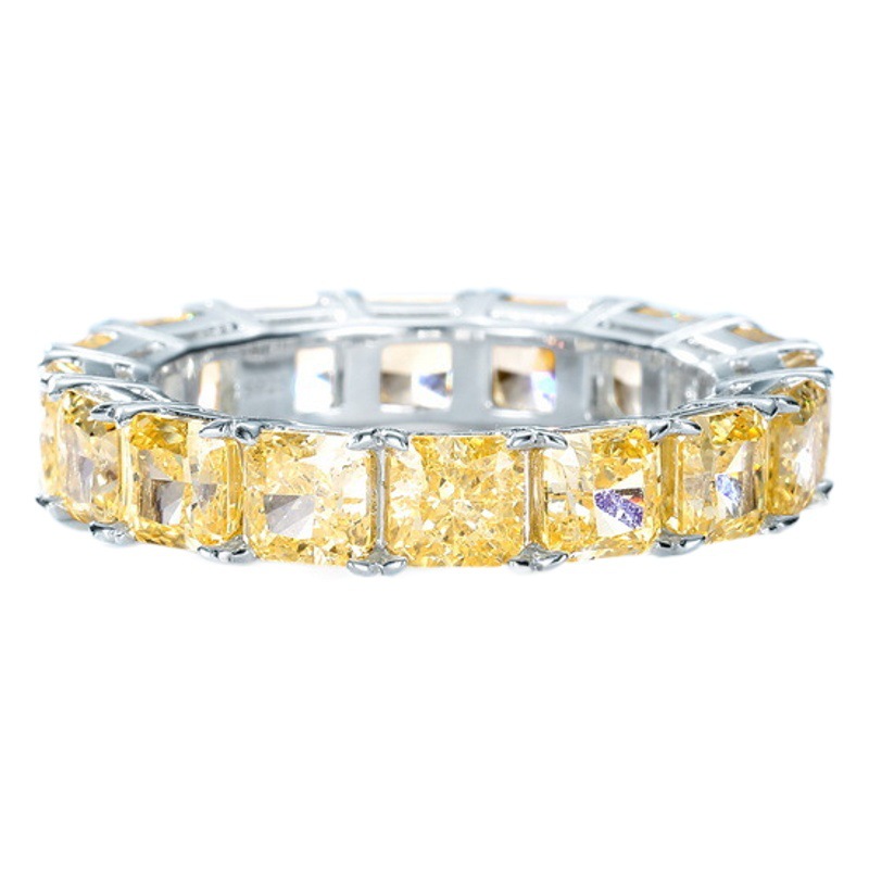Wilsheng joyería nuevo europeo y americano anillo de fila de lujo S925 plata grasa cuadrada ganso amarillo Diamante de alto carbono simple anillo de las mujeres
