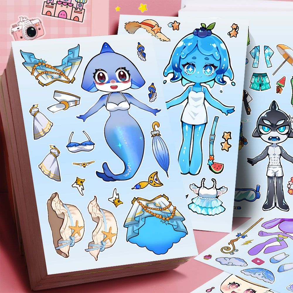 [Medusas de sirena de montaña y mar] 24 pegatinas de montaña y mar nuevas pegatinas de cambio de personaje para niños que desarrollan el cerebro para jugar