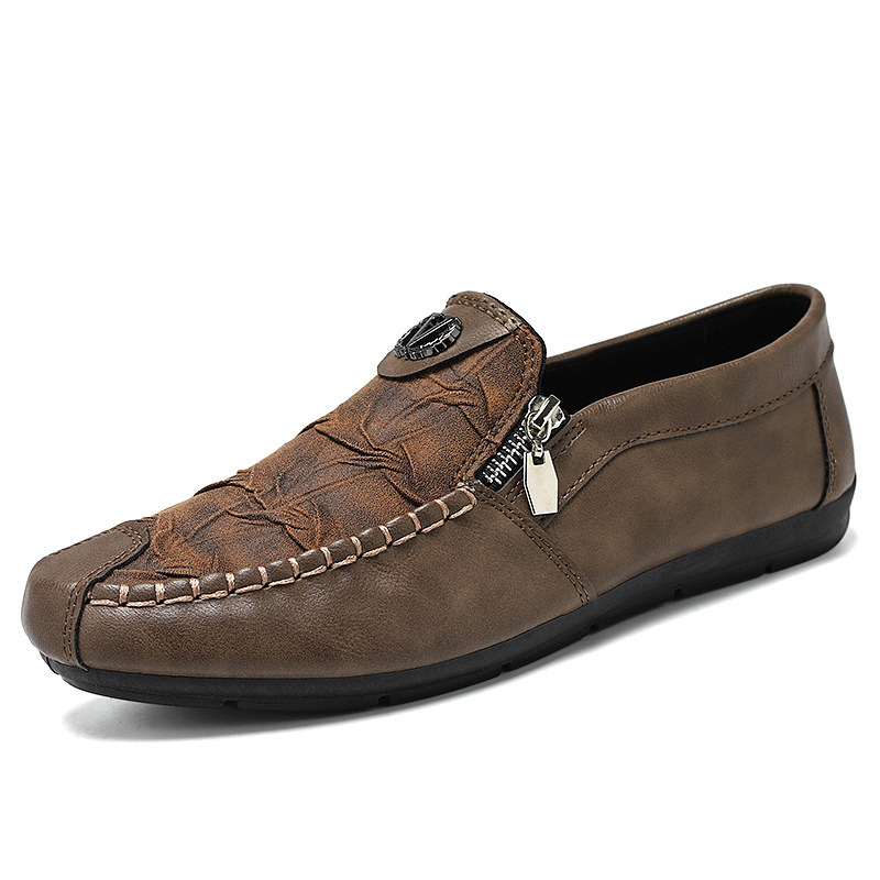 Mocasines de comercio exterior Four Seasons zapatos individuales mocasines antideslizantes zapatos de conducción de fondo suave zapatos de cuero casuales con cremallera retro zapatos de hombre
