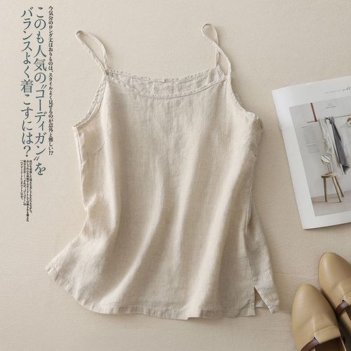 Summer Light and Thin New Mini Strap Cotton Linen Split Bohemian Strapless Backless Top Women Retro Simple Style Sleeveless Top