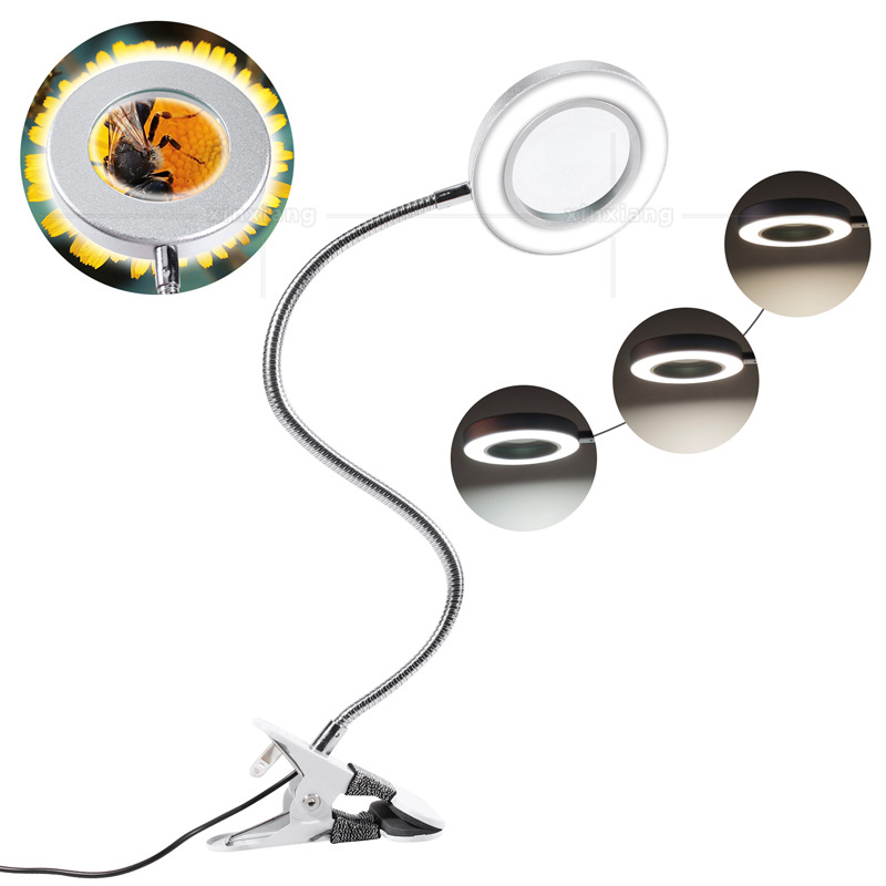 10倍夹子式放大镜维修电路板手机主板芯片焊接24LED灯冷暖光台灯