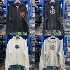 25SS新欧潮牌十字印花复古洗水做旧帽衫卫衣美式高街男女休闲卫衣