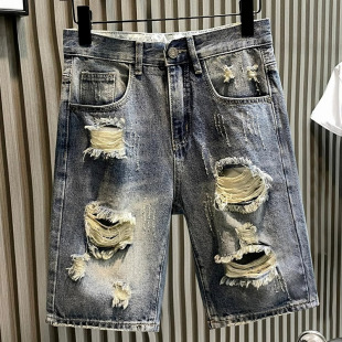 Trendy Brand Denim Shorts Men's High-End New Five-Point Pants Men's Summer Thin Youth Casual Mid-Pants