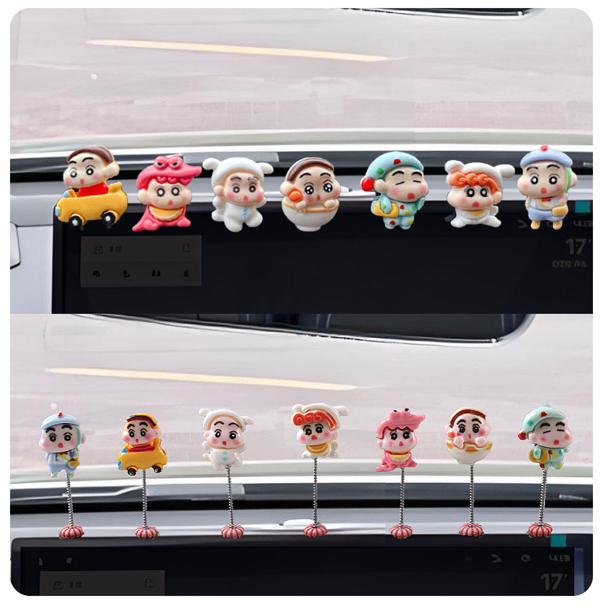 Decoración interior del automóvil Crayon Shin-chan interior del automóvil consola central pantalla sacudiendo la cabeza decoración linda del automóvil de dibujos animados
