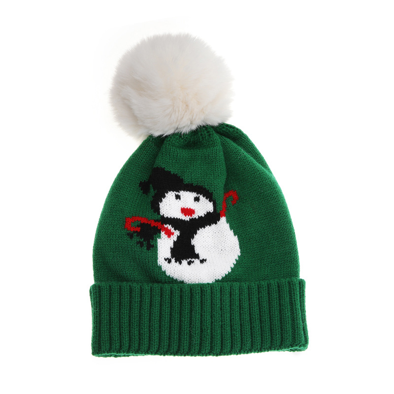 Snowman Pattern Winter Season Children Unisex Fashion Snowman Pom Poms Jacquard Wool Cap