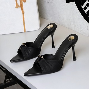 678-1 Korean version leopard print pleated lace slim heel high-heeled shoes with pointed straight stripes, sandals with 