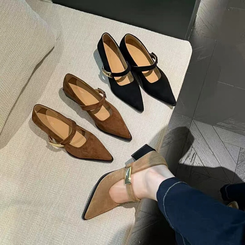 内增高浅口尖头绒面玛丽珍鞋女春秋新款温柔晚晚风法式厚底单鞋子|undefined