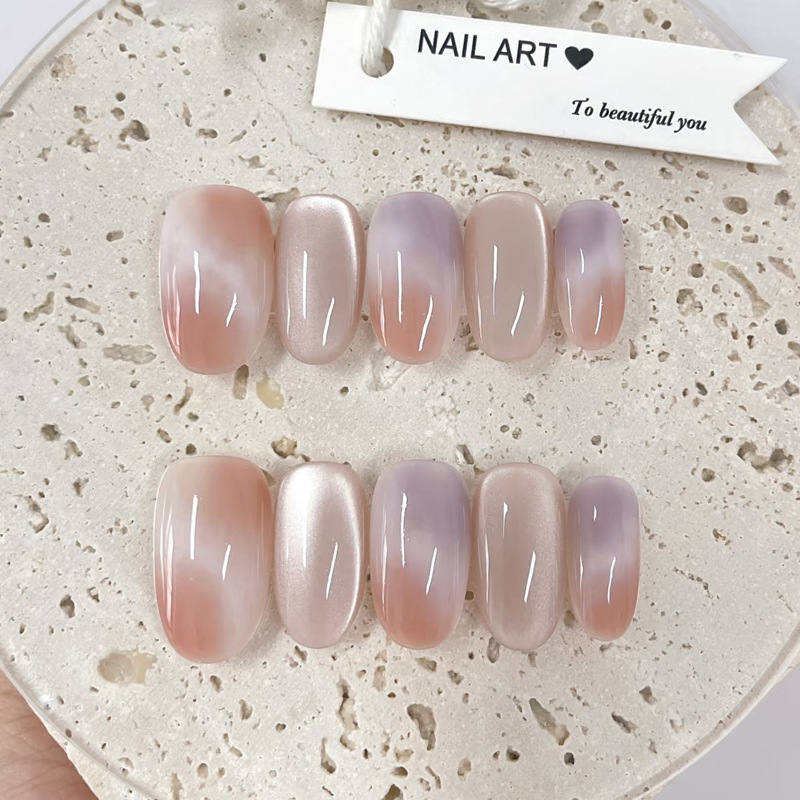 Short Oval Wearable Nails, Rainbow Gradient Pink and Purple Smudged Manicure Stickers, Gentle Fairy Atmosphere Wearable Fake Nails Short Oval Wearable Nails, Rainbow Gradient Pink and Purple Smudged Manicure Stickers, Gentle Fairy Atmosphere Wearable Fake Nails