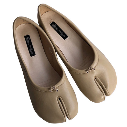 Women's 2024 New Summer Toe Split Cowhide Shoes, Toe Lazy Horseshoe Flat Sole Single Shoes Autumn Shoes