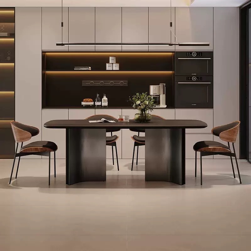 Silla de comedor de diseño minimalista de lujo italiano, silla de respaldo negro de alta gama de la mesa de comedor nórdica