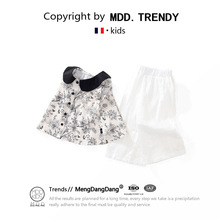 【现货卖完不补】女童夏季衬衫短袖娃娃领碎花撞色半袖上衣儿童衬