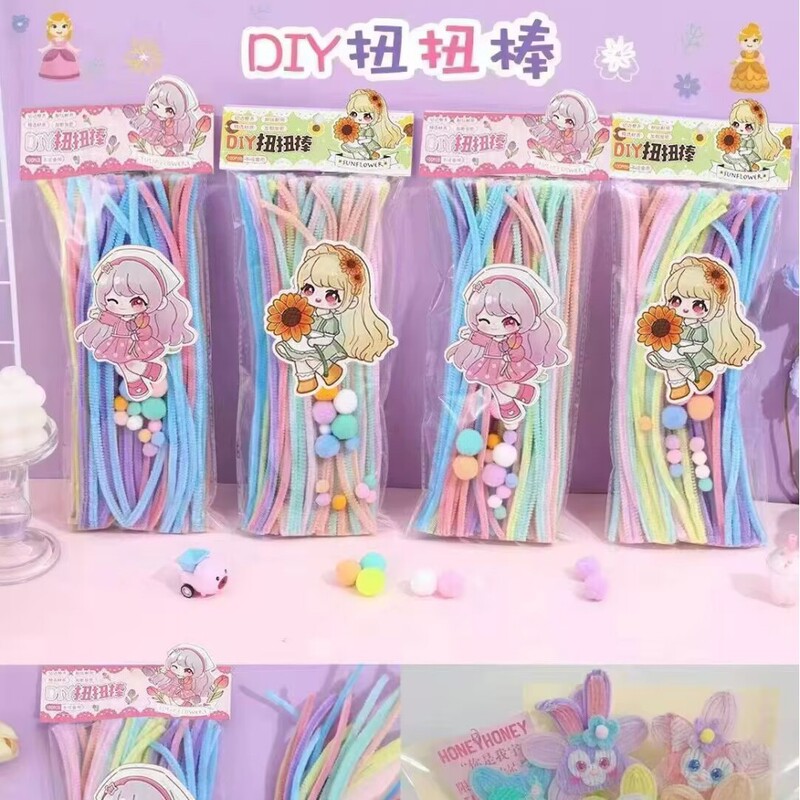 DIY Hair Root Twist Stick Glitter Colorfulful Wavy Plush Strip Kindergarten Hair Hoop Handmade Kidsren's Creative DIY Bouquet