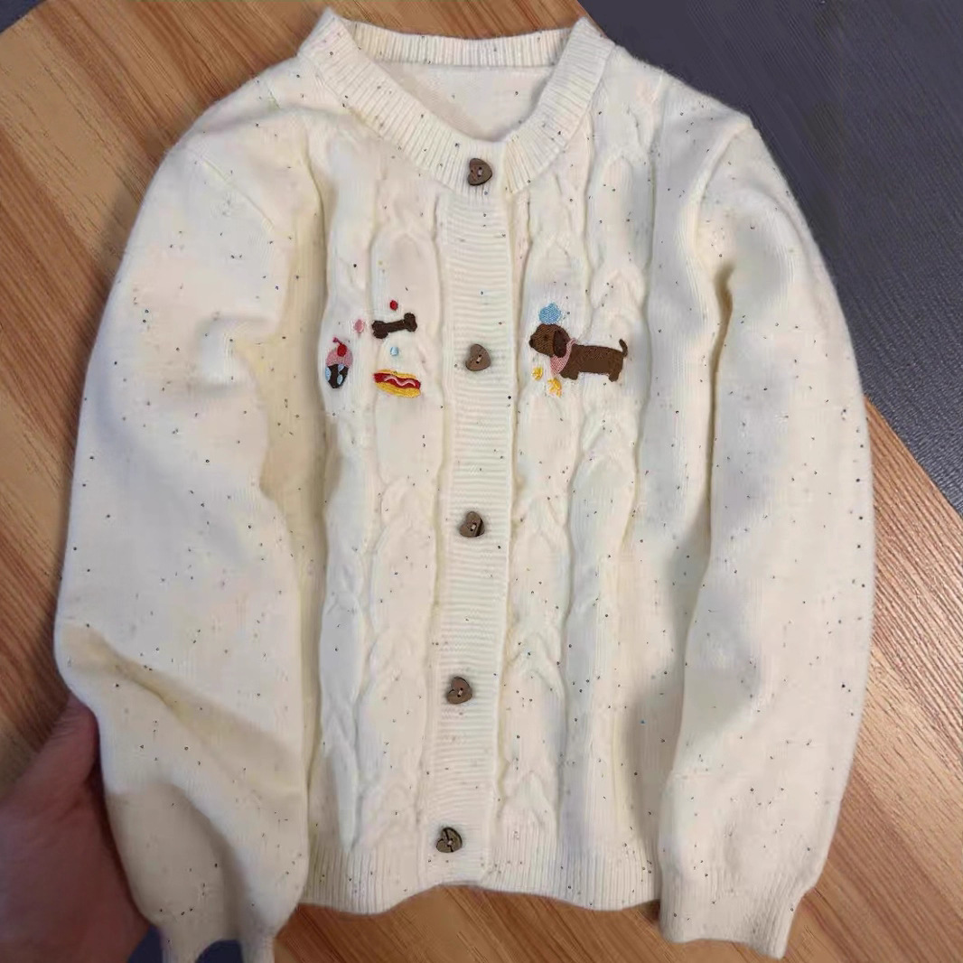 Autumn and Winter Versatile Soft Knit Cardigan Sweater Jacket for Women with Colorful Dots, Loose and Sweet College Style Top with Korean Style Splicing