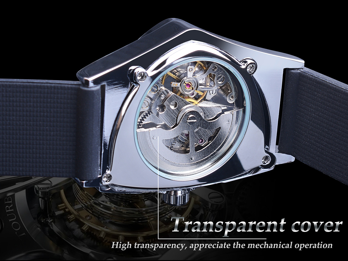 Winner Hollow automatisch mechanisch herenhorloge, siliconen band, polshorloge met zwarte wijzerplaat_voghion.com