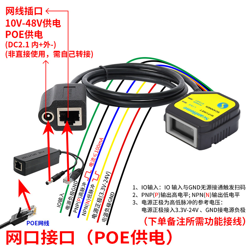 Network port interface (poe power supply) (can be personalized: io input control, plc high, low level detection)