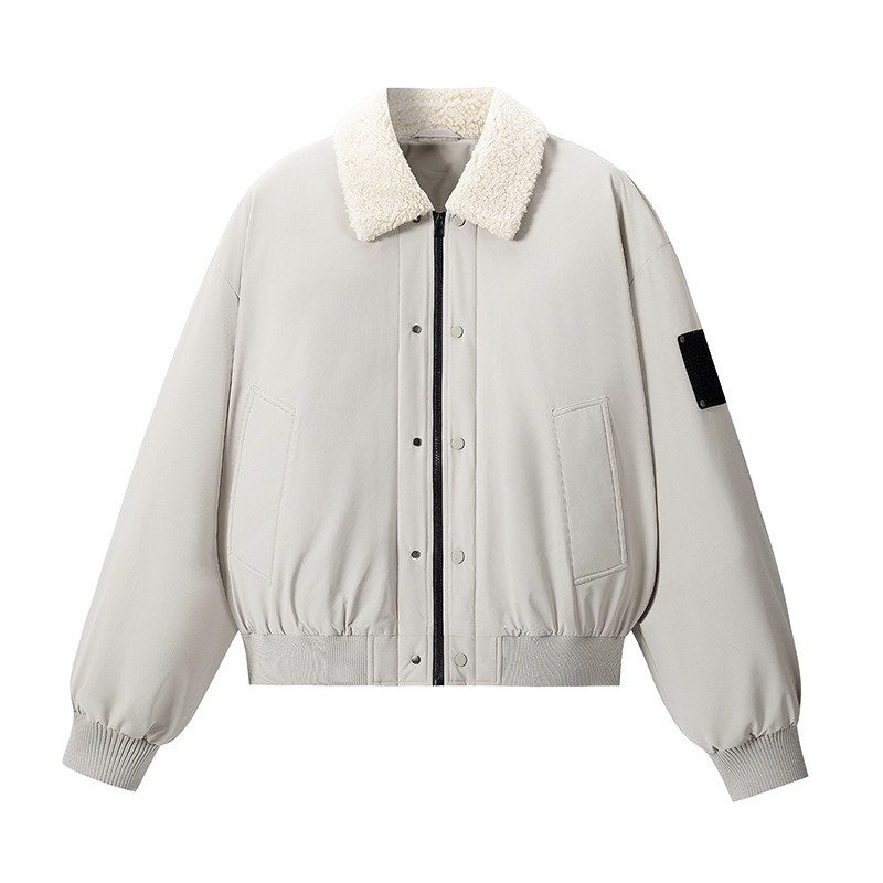 Foreign Trade Cross-Border Wholesale Imitation Lamb Wool Lapel Japanese-Style Workwear down Jacket Button-Up Cardigan Lapel Top