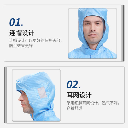 Manufacturer wholesale anti-static dust-free clean clothes hooded jumpsuit dust-proof blue and white workshop work spray clothes