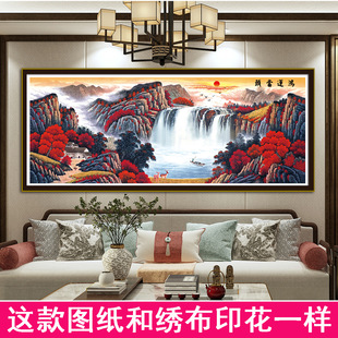 鸿运当头财运版十字绣山水画新款刺绣客厅书房办公室简约大气挂画-阿里巴巴