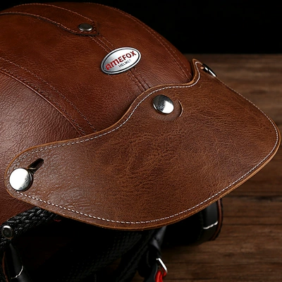 Motosiklet dəbilqələri big hat brim personality 3/4 helmet - 02-large-leather-hat-brim-brown