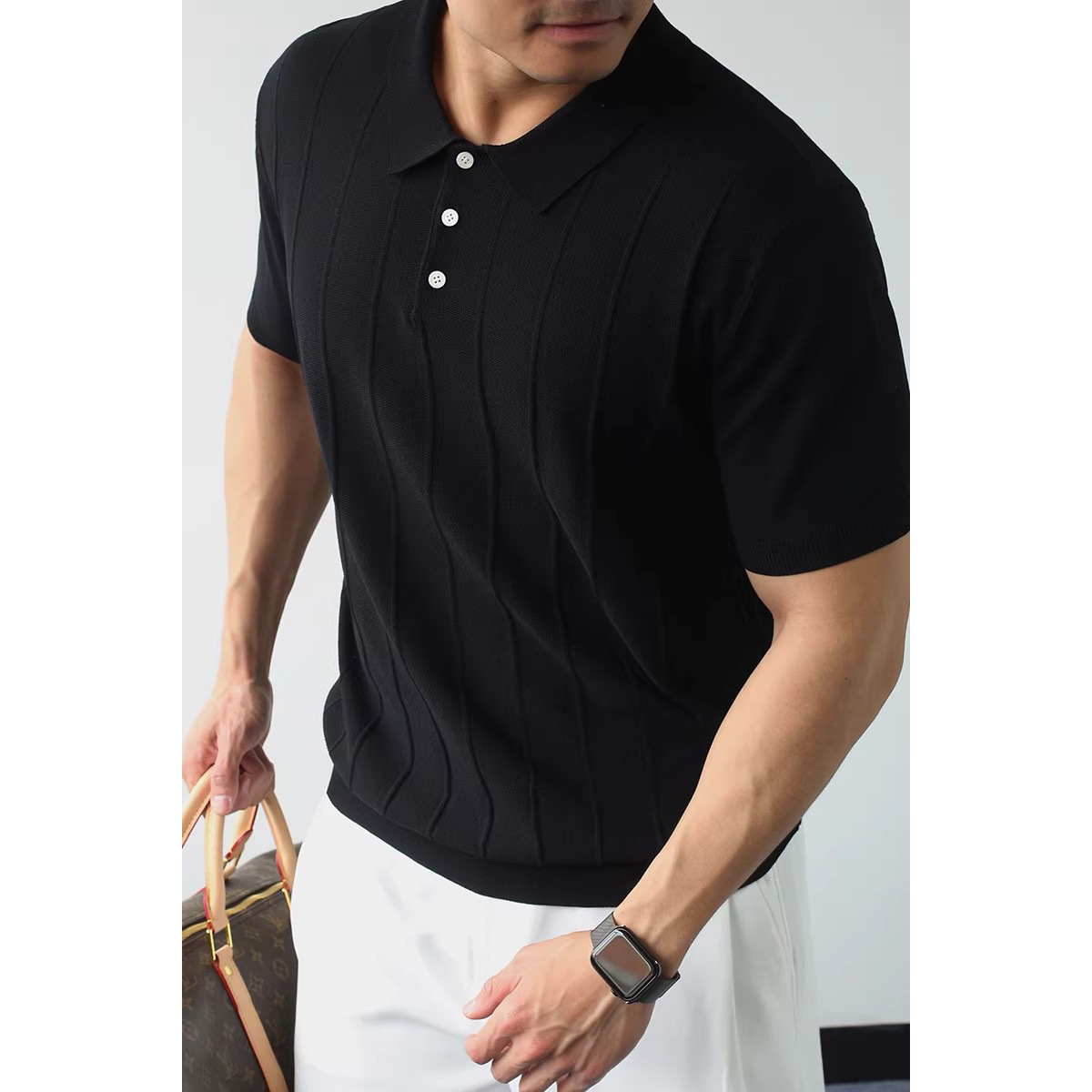 Polo camiseta de punto camiseta de manga corta textural hombre rayas viejas camisetas comerciales de hielo de verano fábrica transfronteriza mayorista