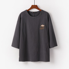 古代風唐装リネン半袖Tシャツメンズ中国風ゆったり綿麻トップス大きいサイズトレンド7七分袖夏