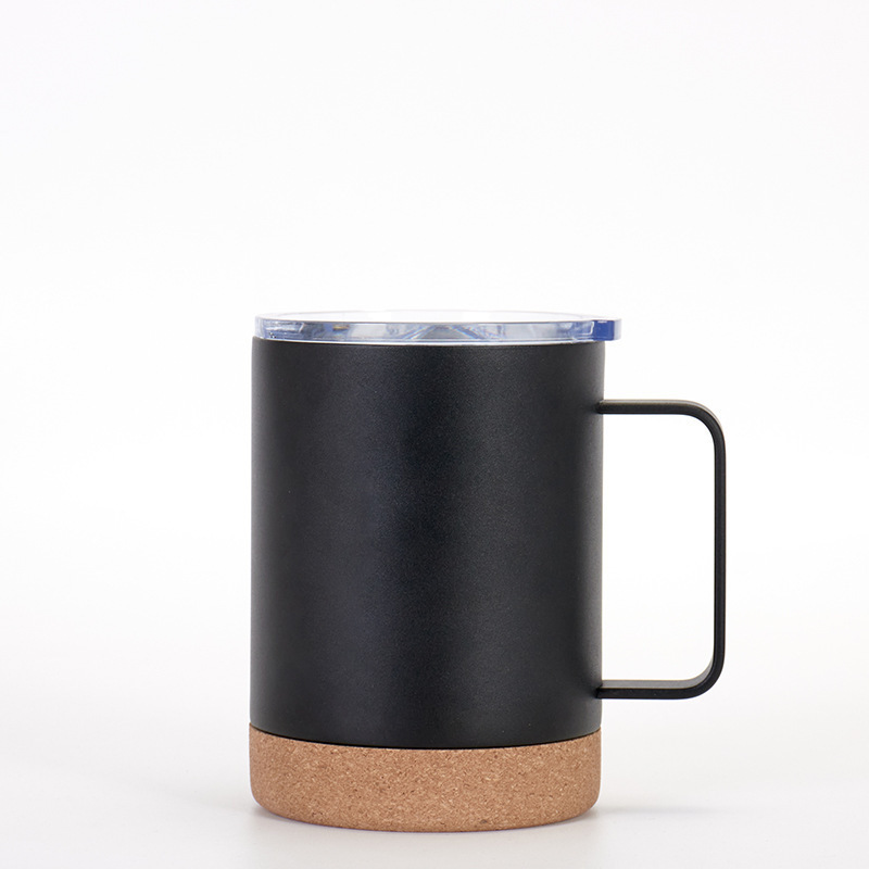 Nuevo 304 acero inoxidable doble vacío taza de aislamiento de corcho fondo taza de mango taza de agua de bambú fondo taza