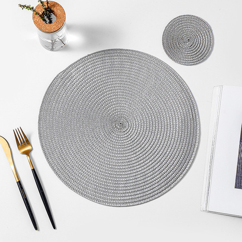 Nordic-style round hollow PP woven placemat coaster hotel table heat insulating mat solid color set Western placemat wholesale