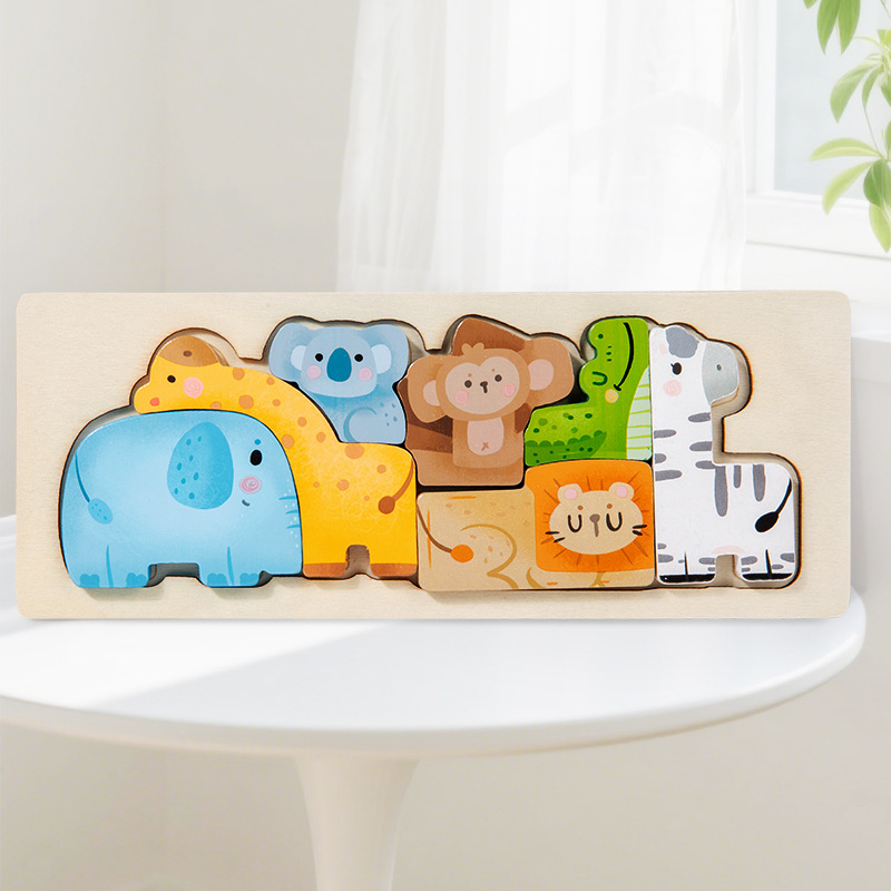 Madera para niños animales padres-hijos puzzle tridimensional bloques de construcción puzzle bebé puzzle de madera ayuda de enseñanza temprana juguetes de puzzle