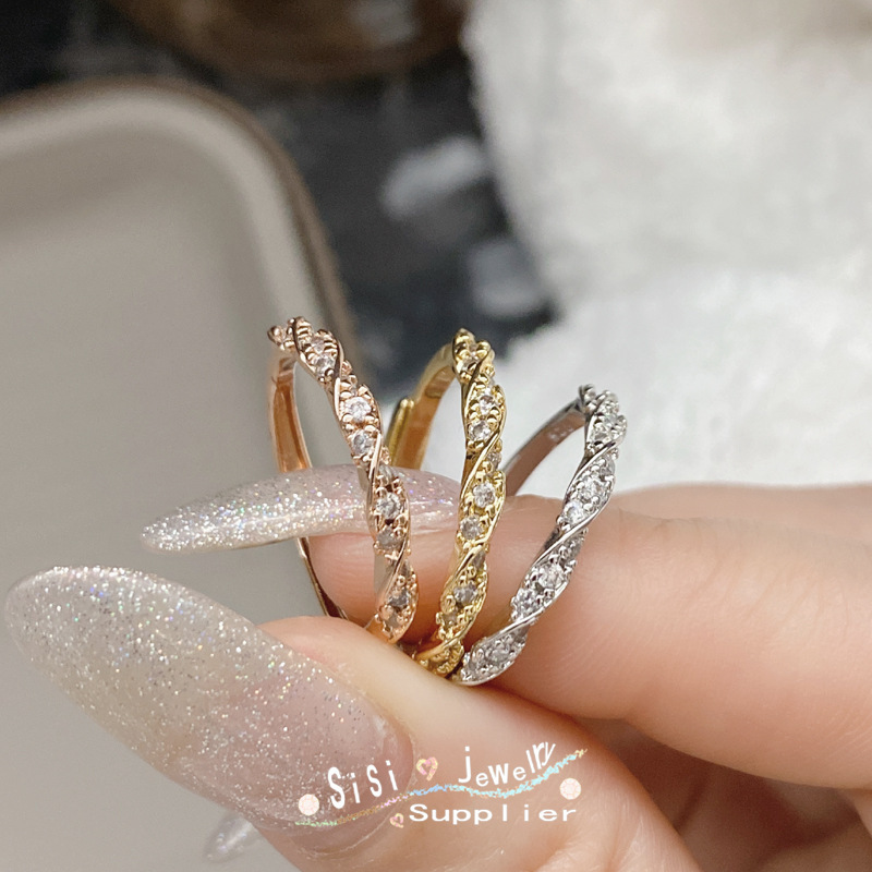 New Niche Twist Ring Fashion Distinctive Twist Diamond Opening Tail Ring Diamond Small All-match Proposal Ring