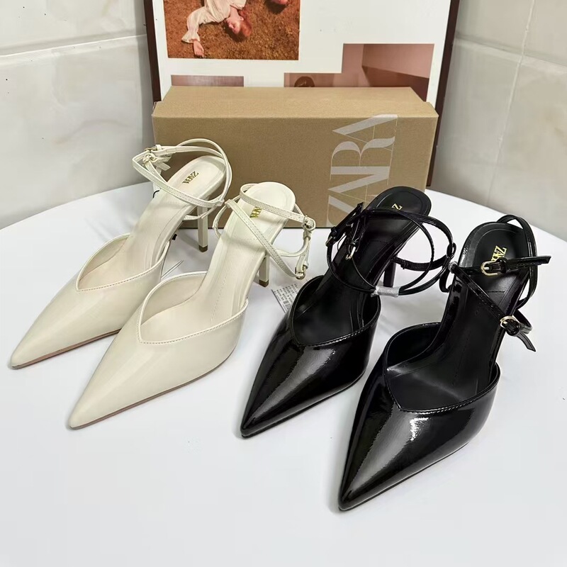 Za2025 Spring New Patent Leather Effect Strap Pointed Toe High Heel Slingback Stiletto Mule Shoes Toe Back Hollow Sandals Za2025 Spring New Patent Leather Effect Strap Pointed Toe High Heel Slingback Stiletto Mule Shoes Toe Back Hollow Sandals