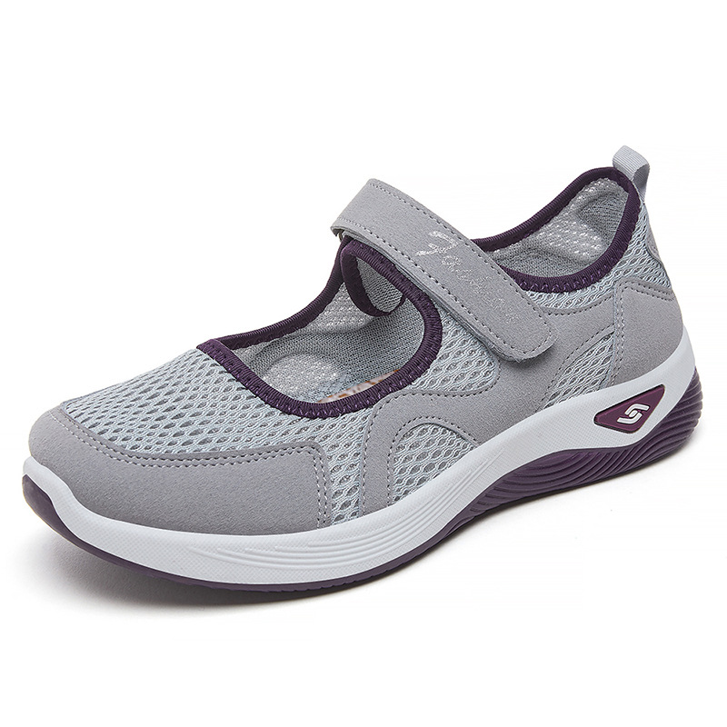 Zapatos mujer 2024 verano nuevos zapatos para caminar malla transpirable zapatos de mujer zapatos de madre de mediana edad y ancianos zapatos de velcro individuales