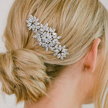 欧美高级感锆石新娘发梳婚礼饰品手工盘发花朵插梳头饰Hair comb