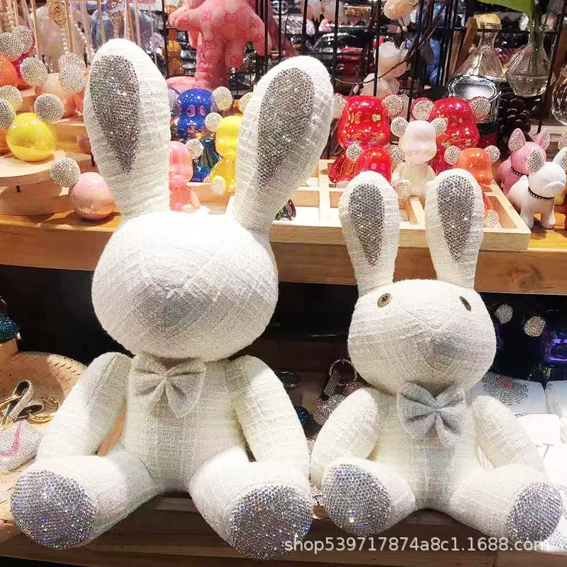 工厂网红小香风镶钻兔子公仔带水钻手工布偶客厅汽车摆件礼品玩具