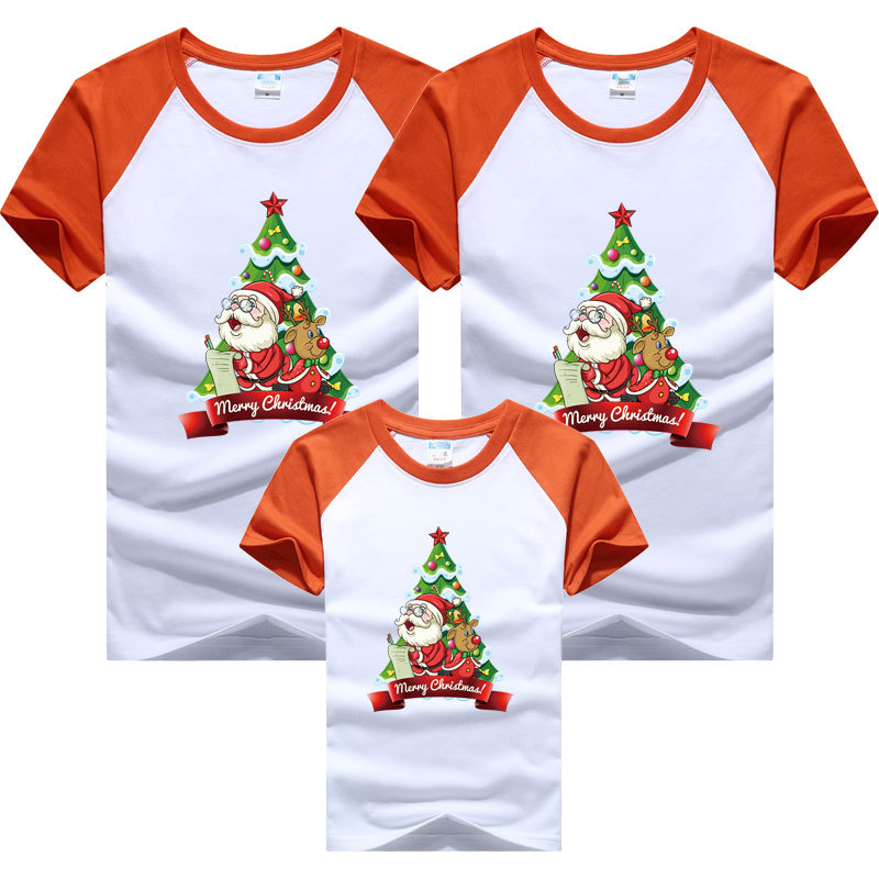 Traje para padres e hijos una manga raglán de cuatro bocas verano levante su mano Árbol de Navidad Regalo de Navidad para niños manga corta color a juego camiseta transfronteriza