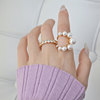 Small design beads from pearl, adjustable gemstone ring, french style, on index finger