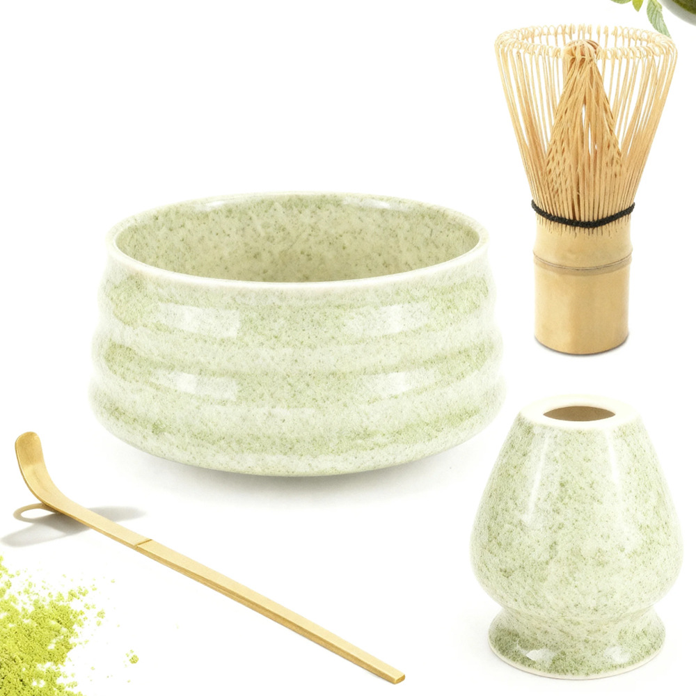 Conjunto de herramientas de matcha de cerámica transfronteriza con cuenco de boca, herramientas de orden de té, cuenco de matcha japonés con conjunto de paneles de té