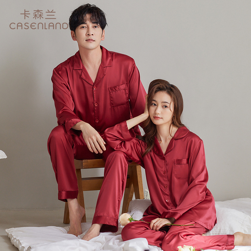 Pajamas Women's Spring and Autumn Ice Silk Red Wedding Newlywed Home Clothes Summer Men's suit Silk Couple Pajamas Pajamas Women's Spring and Autumn Ice Silk Red Wedding Newlywed Home Clothes Summer Men's suit Silk Couple Pajamas