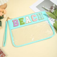 アマゾンシェニールレター化粧品バッグアカデミックパッチpvc透明化粧品バッグトイレタリーバッグカスタマイズ